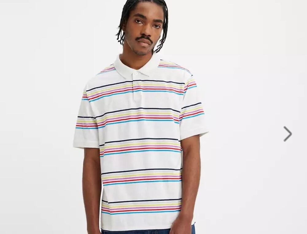 Levi's Mens Polo Shirt Striped White Size XL Vintage Fit Short Sleeve